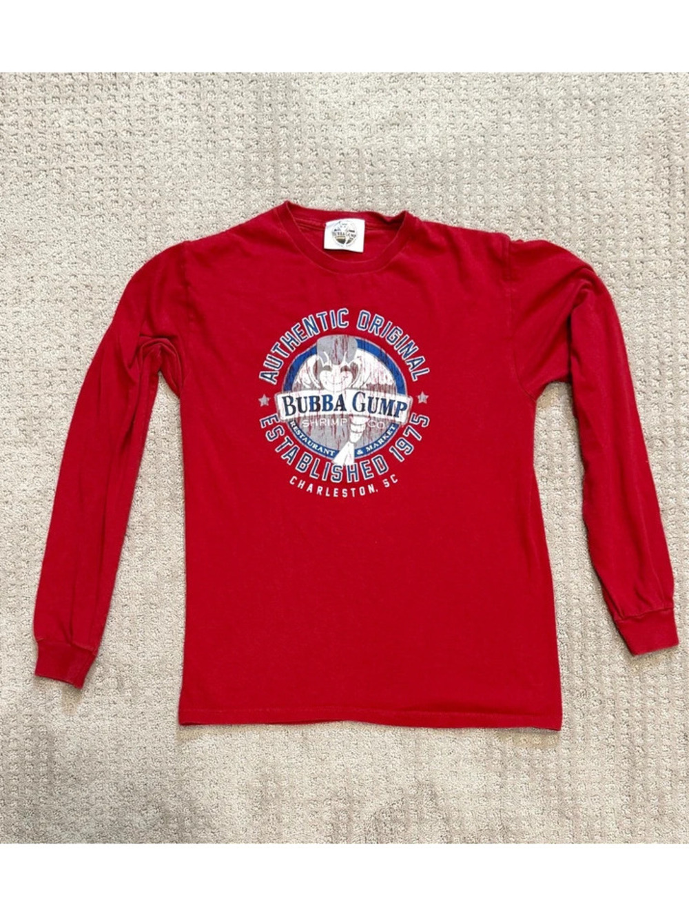 Bubba Gump Shrimp Co Charleston SC Red Long Sleeve Graphic Tee M